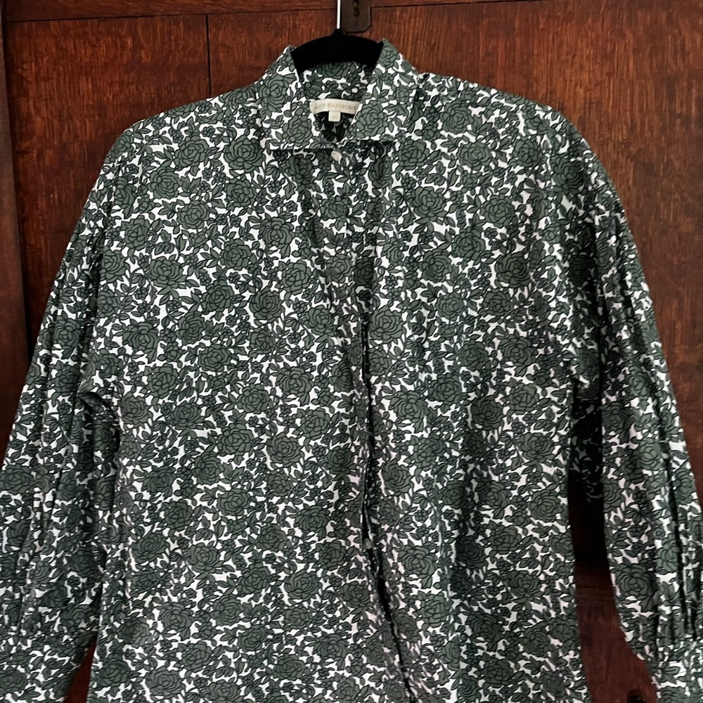 ANN MASHBURN Dark Green and White Patterned Shirt